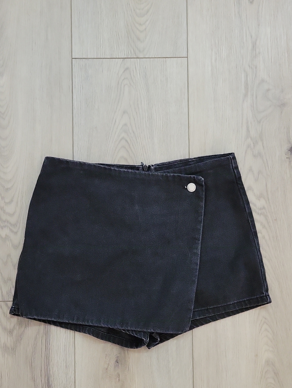Mango Black Wrap-Front Skort with Snap Detail